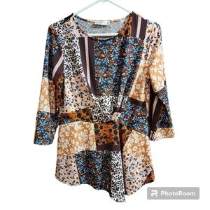 Nanette Lepore Floral Patchwork 3/4" Sleeve Blouse Top Size XS